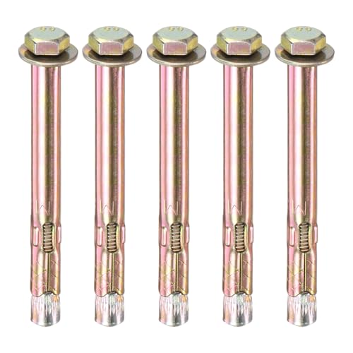 Image of M METERXITY 5-Pack Hex Expansion Bolt, M6x80mm Colored Galvanized Iron-Carbon Steel External Hex Expansion Bolts, Anti-Corrosion Metal Bolt for Concrete /Dry Brick /Block Walls