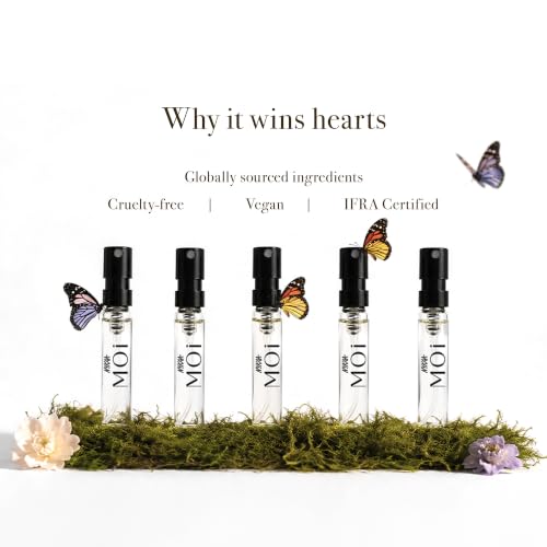 Image of Nykaa Moi Fragrance Discovery Kit of Joie De Vivre, Raison D'Etre, Amour, Bisous, Matin (2 ml x 5) | Perfume Trial Pack for Women | Mini Eau De Parfum Sampler Set | Floral, Fresh Aqua, Velvet Vanilla & Woody Notes | Gift Set for Women 10ml | Travel Friendly, Birthday & Anniversary Sampler Kit