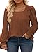VISLILY Long Sleeve Shirts for Women Plus Size 3X Puff Sleeve Tops Cute Ribbed Knit Tunics Loose Fit Square Neck Sweatshirt Caramel