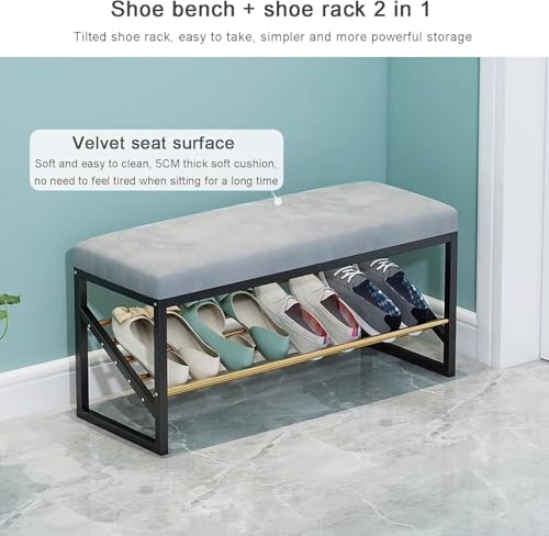 Banc à chaussures rembourré en velours chic et métal stable - 4