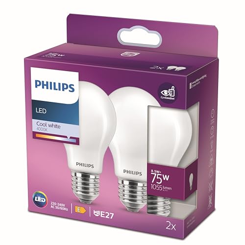 Philips ampoule LED Equivalent 75W E27 Blanc froid non dimmable, verre, lot de 2