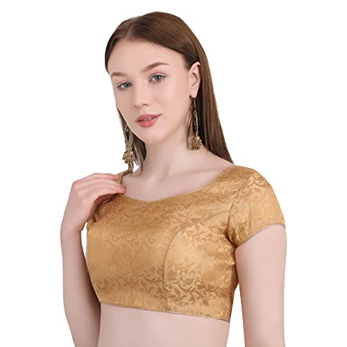 Image of Women's Short Sleeve Brocade (Chanderi) Readymade Stitched Saree Blouse Ready to Wear Half Sleeves Ladies Blouse