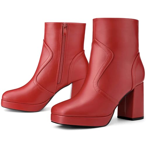 Perphy Squared Toe Platform Chunky Heels Ankle Boots for Women