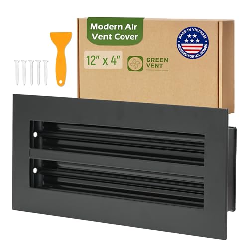 GREEN VENT Modern Black AC Vent Cover 12x4 (Duct Opening), Premium Aluminum Linear Slot Diffuser, Decorative HVAC Register for Wall, Ceiling & Floor, Adjustable Airflow by GREEN VENT - Used condition - US$32.97