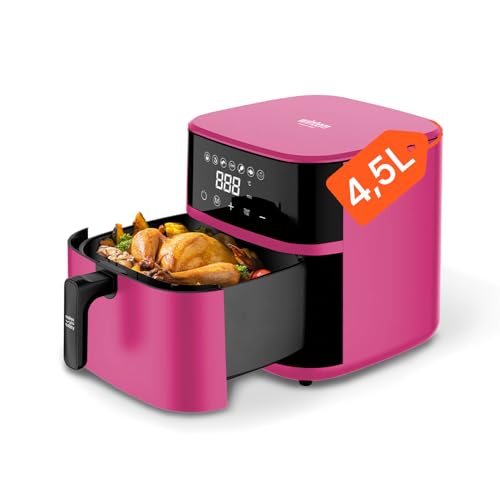 Avilia - Friggitrice ad Aria Digitale Frya 4,5 L - Potenza 1200W, Timer 60 Minuti, Temperatura Regolabile 80-200°C, 7 Programmi di Cottura, Senza Olio (Rosa)