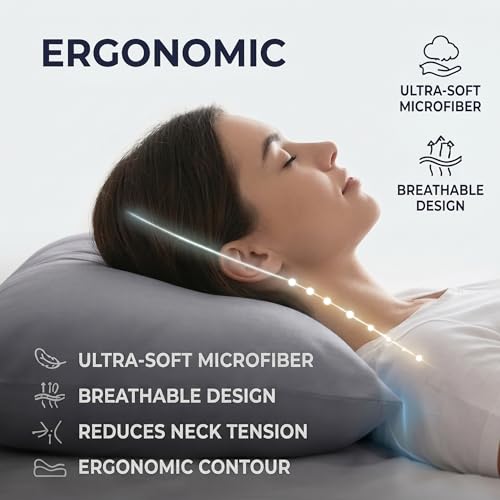 Image of Restify Microfiber Bed Pillow Pack of 4, 24 x 16 Inch Grey | Ultra Soft Sleeping Pillows for Adults | Breathable Velvet Cover | Hotel Quality Pillow for Back, Side & Stomach Sleepers