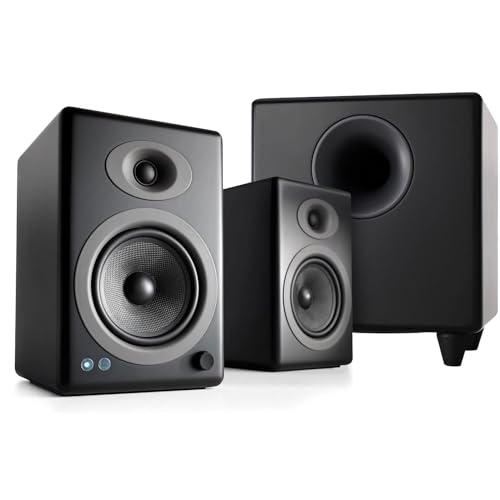 Image of Audioengine A5 Black 150W Powered Bluetooth Bookshelf Speakers and 250W S8 Black Subwoofer
