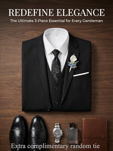 Image of Men's Suit 3 Pieces Slim Fit Wedding Suit for Men Formal Prom Tux with Tie