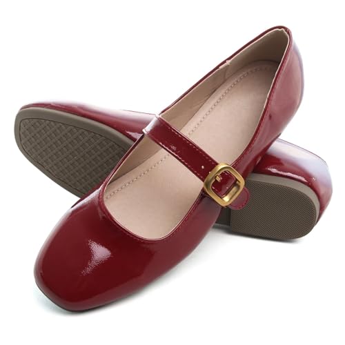 Image of TN TANGNEST Leather Flats for Women Comfortable Square Toe Slip On Flats Soft Work Flats Retro Mary Jane Flats