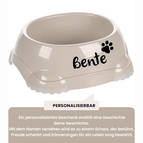 Personalisierter Leno Kunststoffnapf 1200 ml (L) Beige – mit Rutschfester Silikonunterseite – Futter- und Wassernapf – für mittelgroße und große Hunde – personalisiert mit Namen – Petslino
