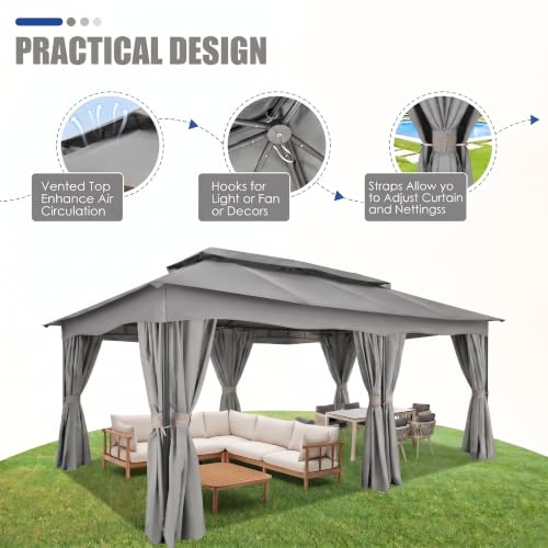 Image of COBIZI 12x20 FT Gazebo Outdoor with Curtains, Heavy Duty Soft Top Gazebo Canopy with Double Roof, Large Metal Frame Gazebos for Patio, Backyard and Deck (Gray)