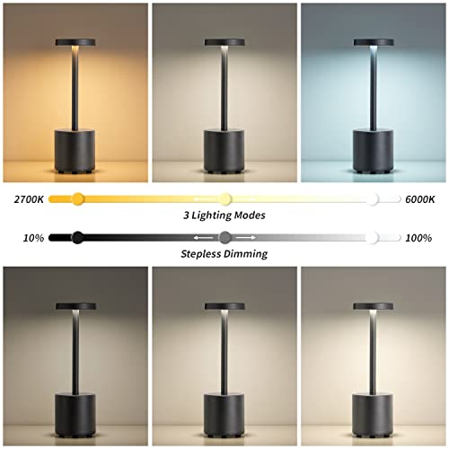 Luubeibei Led Cordless Table Lamp, Rechargeable Portable Desk Lamp With Touch Control 3 Brightness Stepless Dimming, Metal Café Restaurant Decor Night Light For Date Dinner Camping Reading #TOP5
