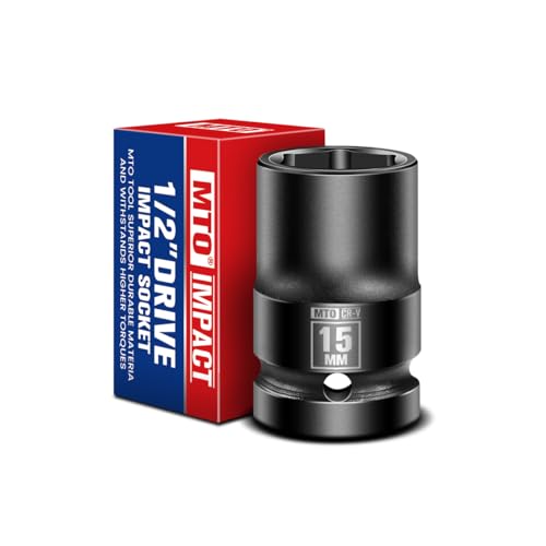 Image of MTO 1 /2 inch Drive 15mm Shallow Impact Socket, 6-Point Metric Socket for Automotive Maintaince, CR-V Steel Meets ANSI Standards