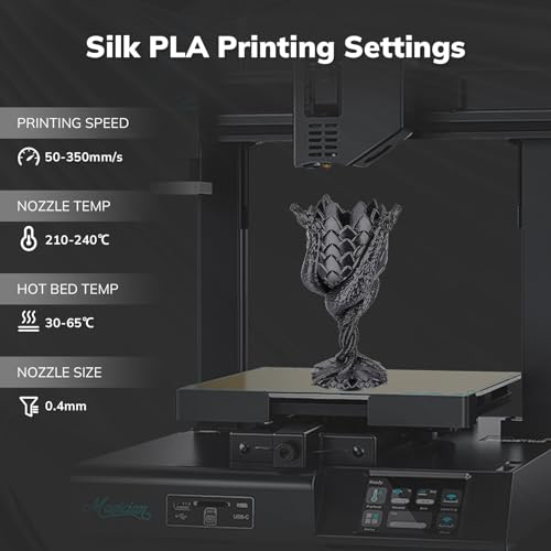 Image of AMOLEN Silk PLA 3D Printer Filament, Shiny Silk Black PLA Filament 1.75mm, 3D Printing PLA Filament for Most 3D Printer, 1kg Spool(2.2lbs)