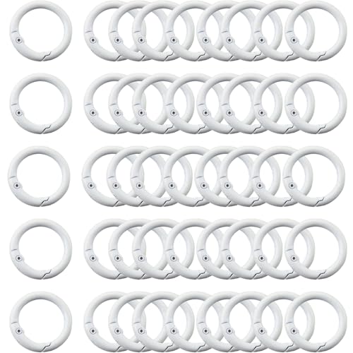 Carabiner Clip 48Pcs White Metal Key Ring Clip Circle Keychain