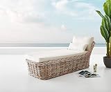 DELIFE Liege Florenz aus Rattan White Washed 90x180 cm mit Kissen