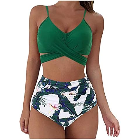 Women High Waisted Swimsuits Criss Cross Side Bikini Sets Lace Up 2 Piece Bathing Suits Cover