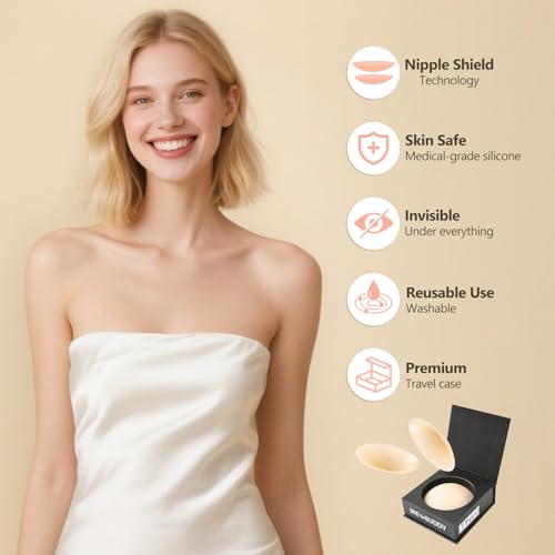 Nipple Covers for Women 2 Pairs - Reusable Silicone Sticky Nipple Covers No Show, Adhesive Pasties with Travel Case3