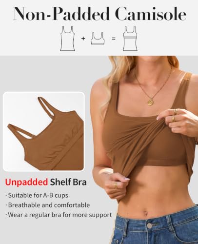 Image of V FOR CITY Women's Cotton Tank Top with Unpadded Shelf Bra Adjustable Wide Strap Camisole Summer Basic Udershirts