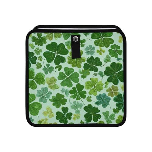 Image of Car Trash Can Organizer Bin with Adjustable Strap for Back Front Seat Console Waterproof Leakproof Collapsible Portable 11 Inch Green Nature St Patrick Clovers