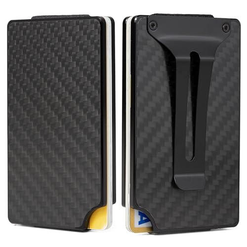 Image of Minimalist Wallet for Men, Slim Metal RFID Blocking Wallet Credit Card Holder Money Clip & Cash Strap, Scratch-Resistant Holds 15 Cards,Ideal Gift for Men | Carbon Fiber