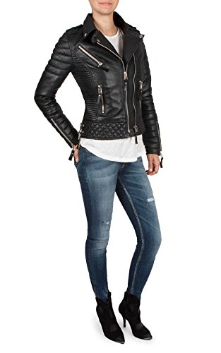 Leather Lifestyle Women's Stylish Lambskin Genuine Leather Motorcycle Biker Jacket Black #WJ25
