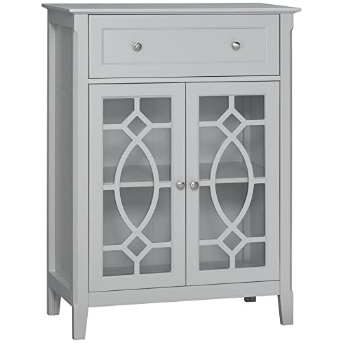 Homcom Sideboard Buffet Cabinet, Kitchen Storage Cabinet, Accent Cabinet With Drawer, Double Glass Doors And Adjustable Shelves For Living Room, Bedroom, Entryway, Light Grey #TOP15