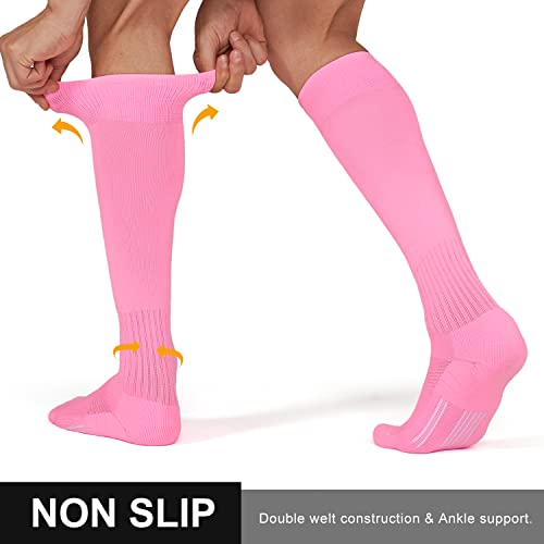 Fitrell 2/3 Pack Soccer Socks For Youth Kids Adult Baseball Softball Football Socks For Men Women Boys Girls, Pink,Small #TOP3