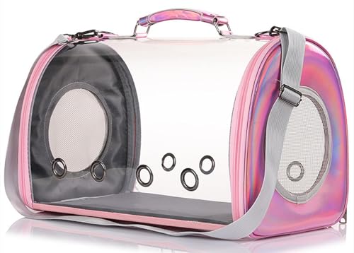ペットキャリーバッグ 猫 キャリー バッグ 安全なキャリーバッグ 透明 アクリルキャリーバッグ お出かけバック 軽量 大容量 通気性 手提げ 肩掛け 折りたたみソフトキャリー 通気性 旅行/通院/災害避難用/外出 犬/猫/小動物適用 (ピンク)