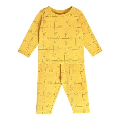 Image of miniklub Baby Round Neck Long Sleeve Full Length Knitted Cotton Clothing Set, Pack of 2 (Yellow Color)