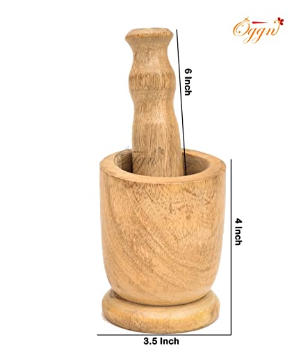 Image of Mango Wood Mortar Pestle Set, Imam Dasta, Natural Wooden Okhli, Spice Mixer Kharal, Kitchen Khalbatta Masher, Ginger Garlic Crusher, Masala Kutni for Cooking