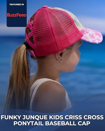 Funky Junque Girls Messy Bun Baseball Cap - High Ponytail Criss Cross Hat, Smiley Face Designs, Seasonal Patterns4