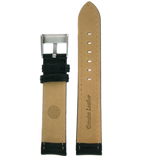 Tech Swiss Extra Thick Padded Watch Band Genuine Leather Black 22 Millimeters #TOP1