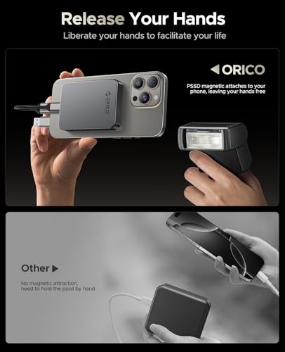 Image of ORICO 256GB Magnetic Portable SSD, Metal Body, 4K 120 fps ProRes HDR Record and Store, Up to 460MB /s, USB C&A 2 in 1 Cable, External SSD Compatible with iPhone 16 Pro Max, Tablet, Computer - K5PLUS