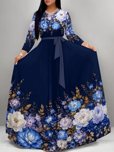 Image of Plus Size Maxi Dress for Women V Neck 3 /4 Sleeve Wrap Dress