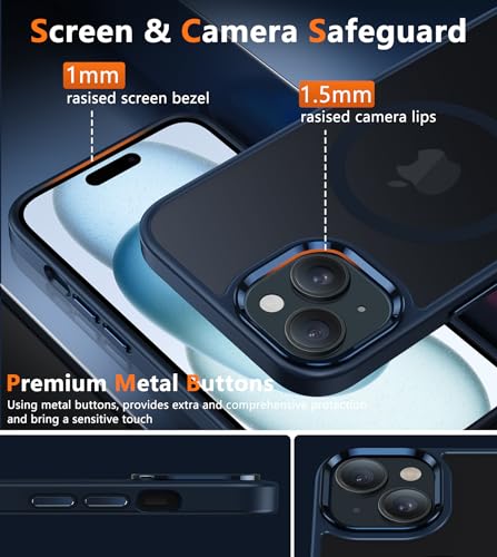 Image of FNTCASE for iPhone 15 Case Matte: Magnetic Frosted Translucent Slim Shockproof Cell Phone Cover | Military Grade Full Protection Drop Proof Tough Protective Cases - 6.1 inch Blue