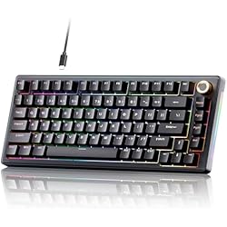 TMKB T81E Mechanical Gaming Keyboard, 75% Gasket Mount Wired Keyboard with Knob & 5-Layer Sound Dampening, Hot-Swappable, RGB Backlit, 82 Keys for Windows/Mac/Linux - Black