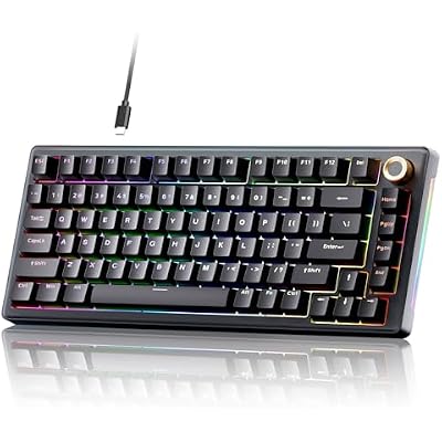 TMKB T81E Mechanical Gaming Keyboard, 75% Gasket Mount Wired Keyboard with Knob & 5-Layer Sound Dampening, Hot-Swappable, RGB Backlit, 82 Keys for Windows/Mac/Linux - Black