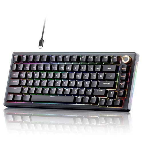 TMKB T81E Mechaniczna Klawiatura Gamingowa z Kablem, Oświetlenie RGB, Gniazdo Hot-Swap Gasket Mount, Układ 75% US-QWERTY, Creamy Keyboard z Pre-Smarowanymi Switchami Liniowymi - Czarny