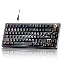 TMKB T81E Mechanical Gaming Keyboard, 75% Gasket Mount Wired Keyboard with Knob & 5-Layer Sound Dampening, Hot-Swappable, RGB Backlit, 82 Keys for Windows/Mac/Linux - Black