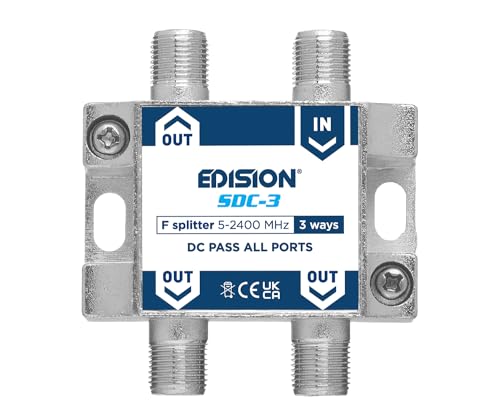 EDISION SDC-3 Repartidor 3 Salidas para señales SMATV, Splitter Adecuado para Terrestre, Satélite, Televisión por Cable, Radio, Unicable, 5-2400mhz, DVB-S2, DVB-T2, DVB-C, Paso de DC, 3-Vías