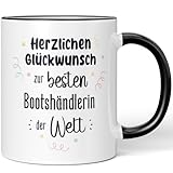 JUNIWORDS Tasse, Herzlichen Glückwunsch zur besten Bootshändlerin der Welt, Schwarz (7627943)