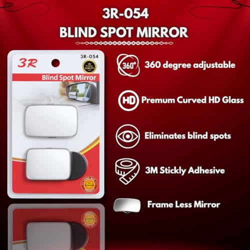 Image of DEZI 3R Blind Spot Mirrors HD Glass Car Accessories, 360 Safety Convex Rear View, Wide Angle Adjustable Mirror (2 Pcs) (3R-054, Rectangle Frameless HD Convex)