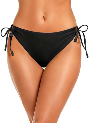 Image of Zmart String Tie Side Bikini Bottoms - Women Full Coverage Swimsuit Bottom Mid Rise Mid Waist Swim Bathing Suit Bottom