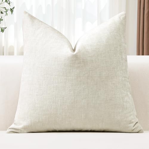 Image of JOTOM Chenille Cushion Covers 50x50 cm Soft Cream White Decorative Throw Pillow Covers 20x20 Inch Square Cushion Case Solid Pillowcases for Couch Sofa Living Room Bed Home Decor (Cream White)