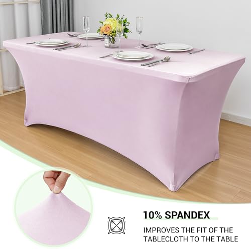 Image of Obstal 6ft Stretch Spandex Table Cover for Standard Folding Tables - Universal Rectangular Fitted Tablecloth Protector for Wedding, Banquet and Party, 72L x 30W x 30H Inches, Light Pink, 2pc