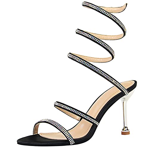 Sandales lanières à lacets pour femmes en cuir noir et talon bloc