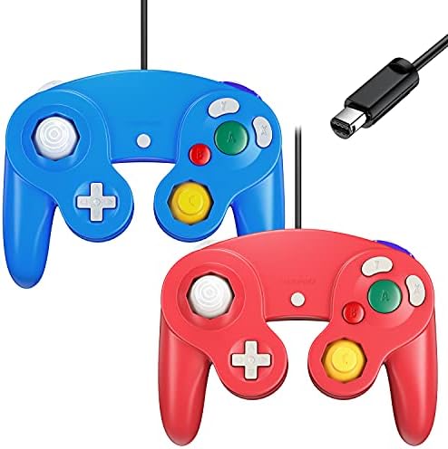 Cipon Gamecube Controller, Wired Controller Gamepad Compatible with Nintendo Wii/GameCube - Enhanced (Blue & Red)