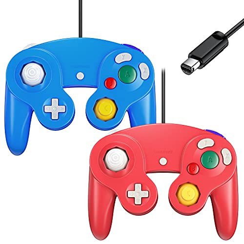 Gamecube Controller, Cipon Wired Controller Gamepad Compatible with Nintendo Wii/GameCube - Enhanced (Blue & Red)