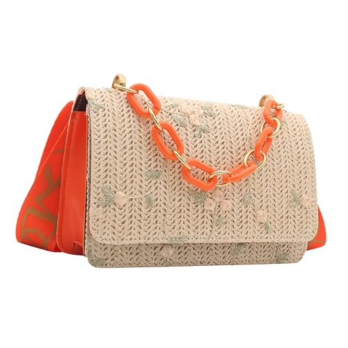 Crossbody Braided Straw Bag Small Embroidery Shoulder Bucket Bag Women Lightweight Hand Clutch